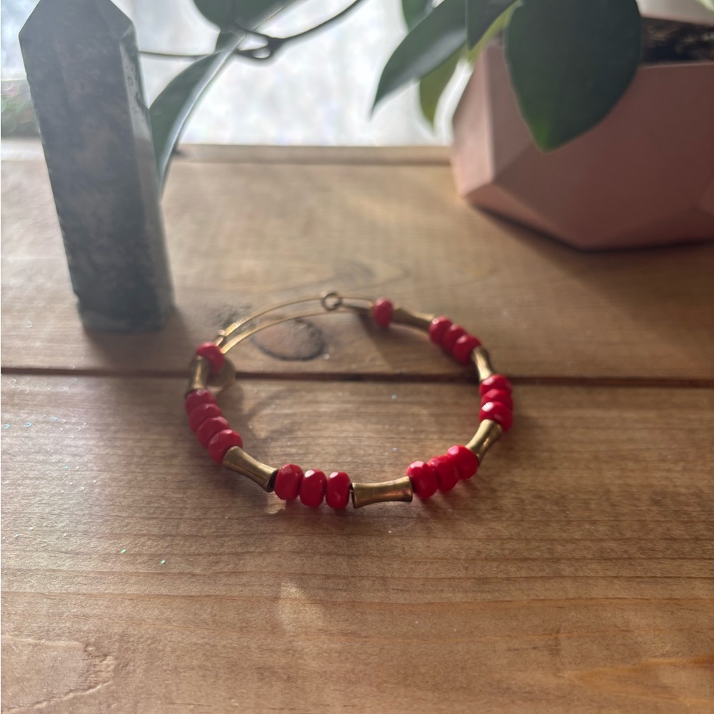 Alex & Ani salmon colored gold beaded bracelet